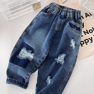 男童破洞牛仔裤 春秋款 软舒服 中大童宽松休闲老爹裤 年终清库