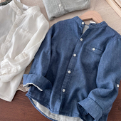 衬衣宝宝立领两用袖 中大童纯棉长袖 上衣 男童棉纱衬衫 婴儿棉好软