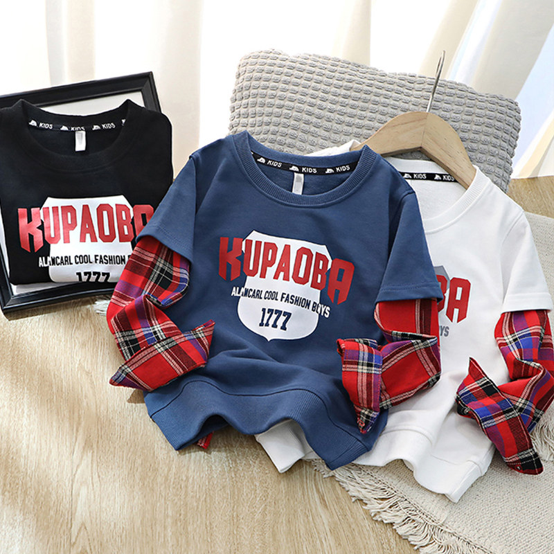 【年终清库】格子衬衫袖上衣男童圆领卫衣纯棉套头外套假两件打底,童装/婴儿装/亲子装,卫衣/绒衫,淘宝优惠券,粉丝福利购,淘宝优惠卷