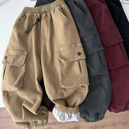 秋冬季儿童厚裤子弹力束脚工装裤