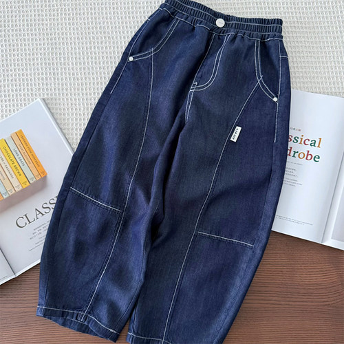春夏新品男童天丝弯刀原色牛仔裤