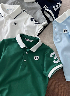 32支精梳棉~夏季学院风男童纯棉短袖polo衫中大童撞色翻领半袖T恤