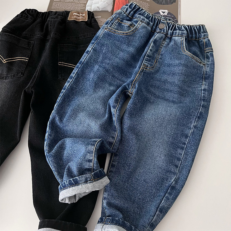 四面弹~秋冬季男童双层夹裤中大童时尚直筒牛仔裤休闲百搭长裤子