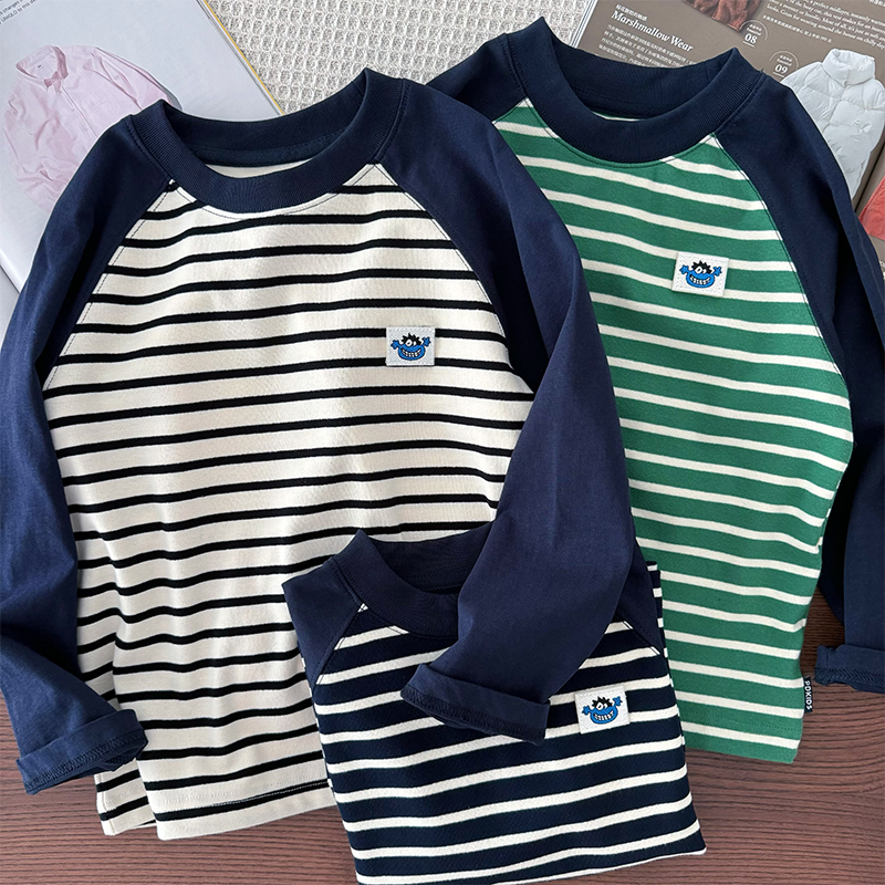 男童撞色插肩袖纯棉打底衫T恤