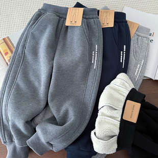 中大童仿羊羔绒运动裤 秋冬季 保暖休闲束脚裤 子 男童加绒加厚裤