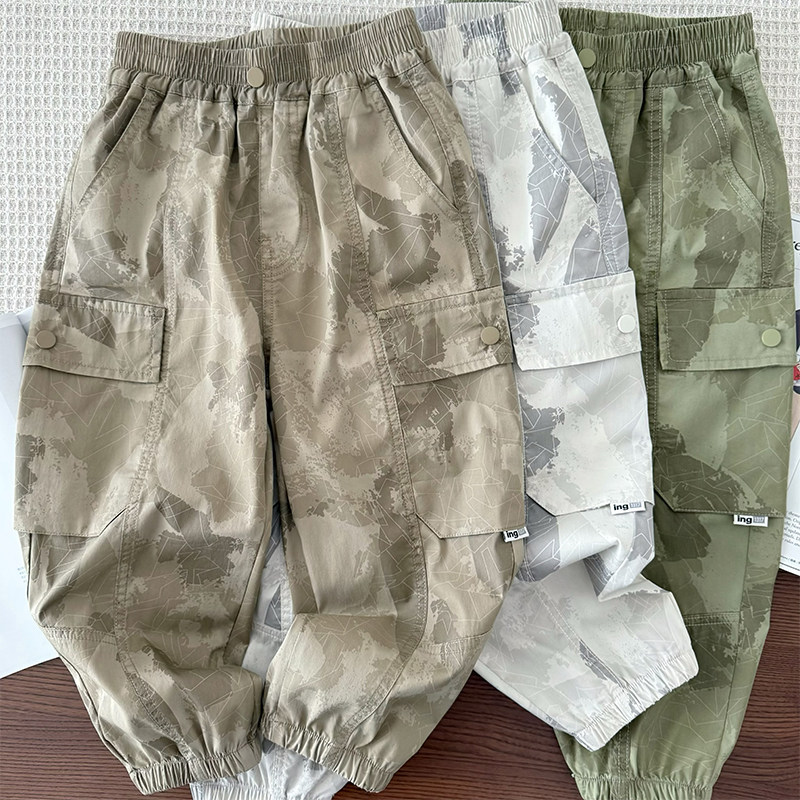 男童薄裤子中大童春夏迷彩宽松休闲长裤男孩束脚工装裤户外防蚊裤