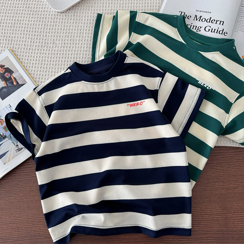 男童时尚宽条纹短袖T恤~中大童珠地网眼透气快干宽松休闲半袖上衣,童装/婴儿装/亲子装,T恤,淘宝优惠券,粉丝福利购,淘宝优惠卷