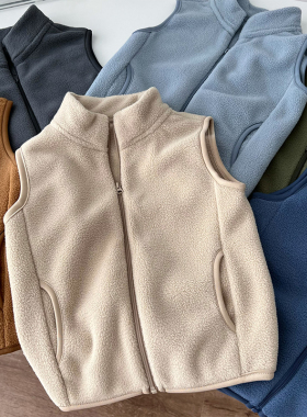 出口品质 日系亲子~男童摇粒绒马甲儿童抓绒背心立领拉链保暖马夹