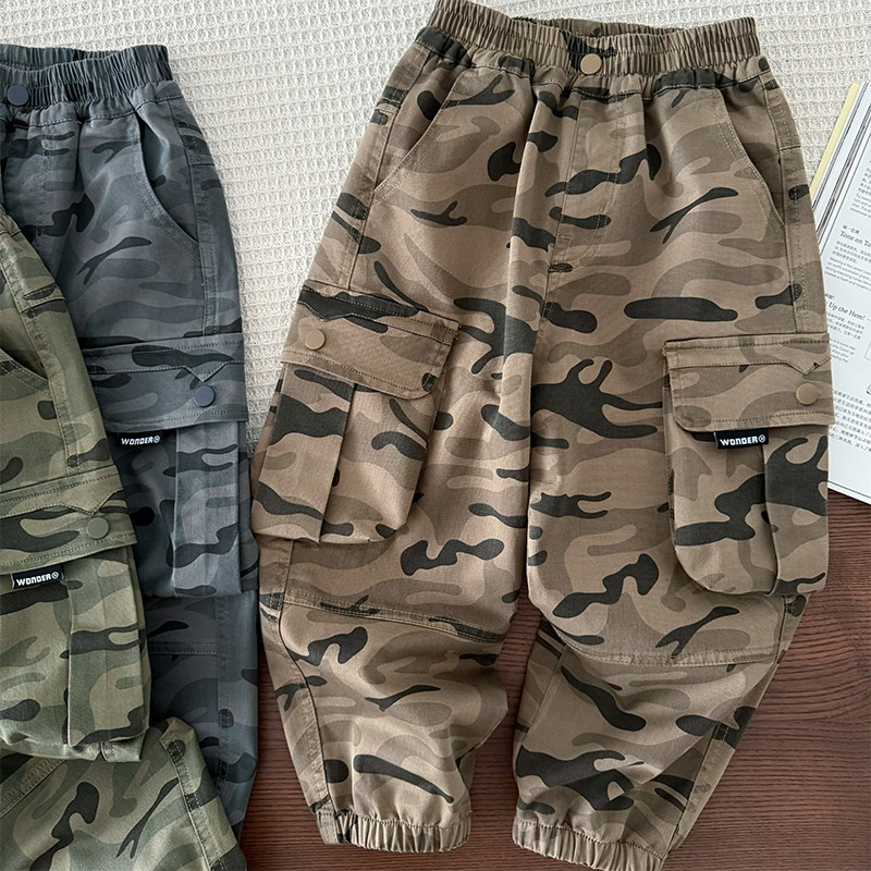 男童迷彩工装裤~新款中大童宽松休闲长裤男孩束脚裤子酷帅百搭