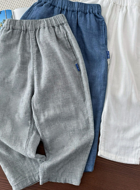 双层棉纱 轻量柔软~男童婴儿棉防蚊裤纱布裤子儿童宽松休闲长裤薄