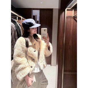 PEACHZHOU '环保小托卡'氛围感复合麂皮绒翻领短款毛毛外套女秋冬