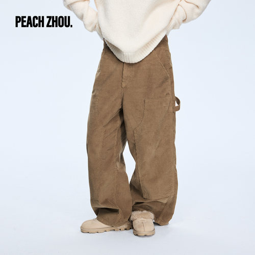 PEACHZHOU灯芯绒工装阔腿长裤女