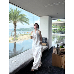 100亚麻气质挂脖宽松知性背心极简休闲松弛无袖 PEACHZHOU 上衣女