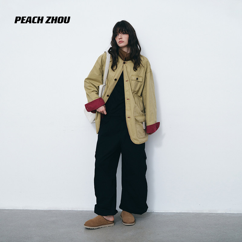PEACHZHOU 重工设计感双面穿夹克外套女2026年秋季新款工装外套