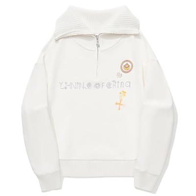 李宁正品2023秋女运动休闲连帽上装卫衣套头衫乳白色AWDT698-5/4