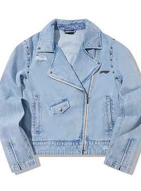 李宁正品2023秋季新款女运动休闲上装夹克外套牛仔蓝色AJDT758-2