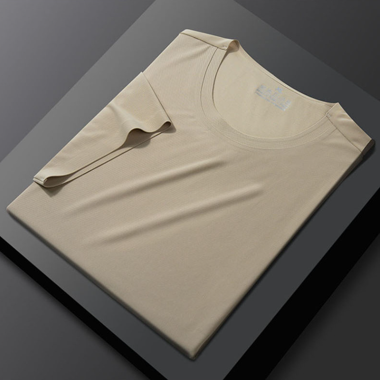 香槟色冰丝薄无痕免烫抗皱弹力短袖T恤男凉感体恤夏季半袖圆领衫