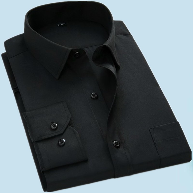 黑色衬衫男长袖商务修身正装衬衣加肥加大码纯色新郎结婚伴郎礼服