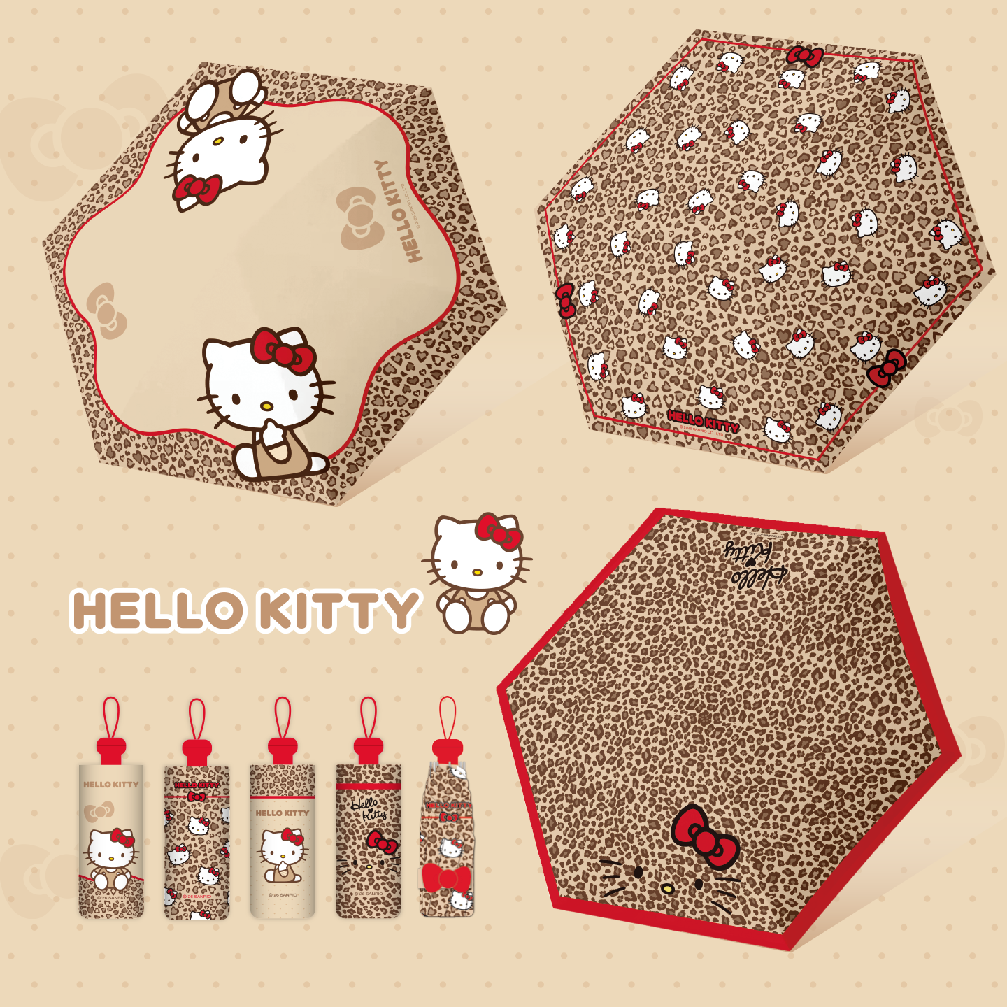 三丽鸥正版授权HELLOKITTY豹纹折叠伞便携晴雨两用防晒可爱五折伞