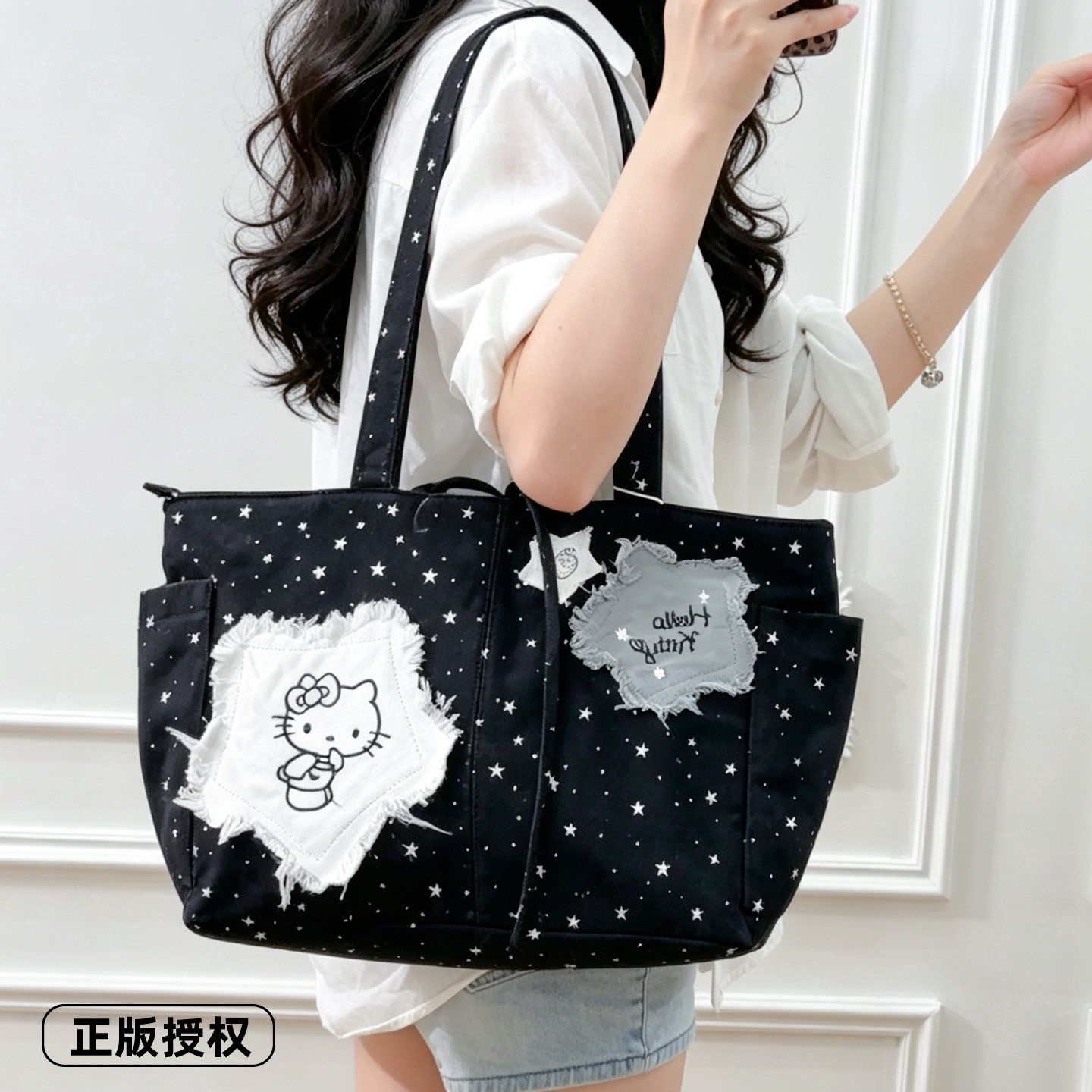 三丽鸥正版凯蒂猫2026秋韩版少女黑色星星单肩包女学生可爱背包萌