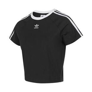adidas三叶草女装 三条纹短款高腰短袖T恤 JC8703 JC8705 JJ0962