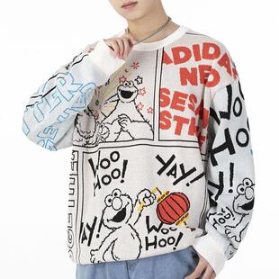 Adidas阿迪达斯男女装芝麻街印花宽松圆领卫衣针织套头衫HD7294