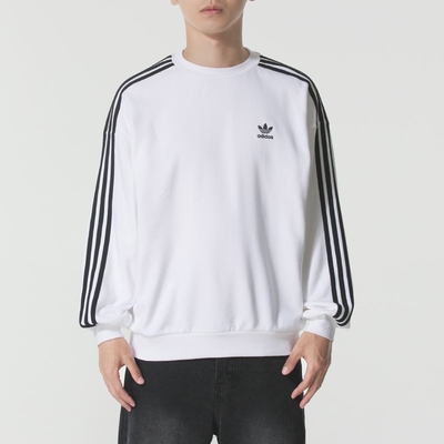 阿迪三叶草男装时尚条纹圆领卫衣