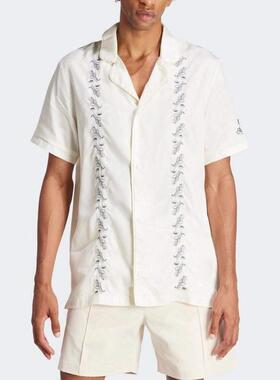 adidas三叶草 男子休闲简约印花舒适百搭翻领短袖衬衫T恤IS0194