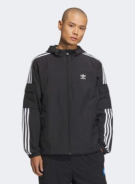 adidas三叶草男女装 时尚经典条纹户外运动连帽夹克外套KB1945