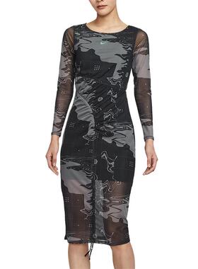 Nike耐克女裙 潮流时尚印花中长款长袖连衣裙HM4953-084