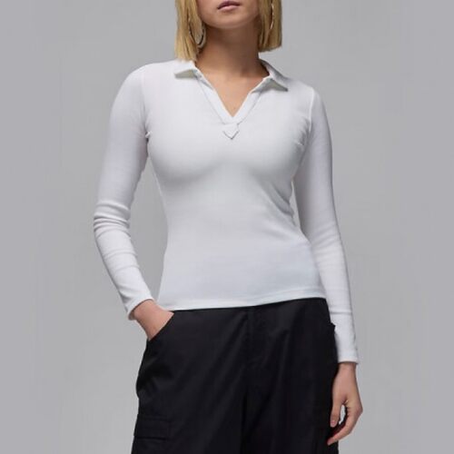 女子长袖翻领修身V领POLO衫