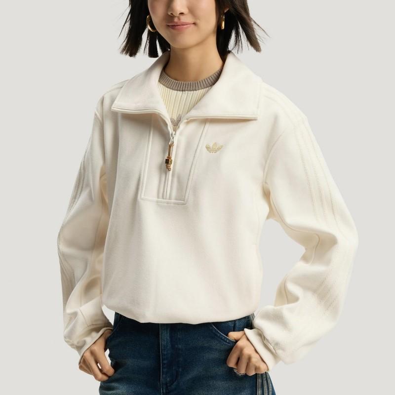 adidas三叶草女装 时尚简约舒适百搭翻领套头卫衣KT0725 KT3135
