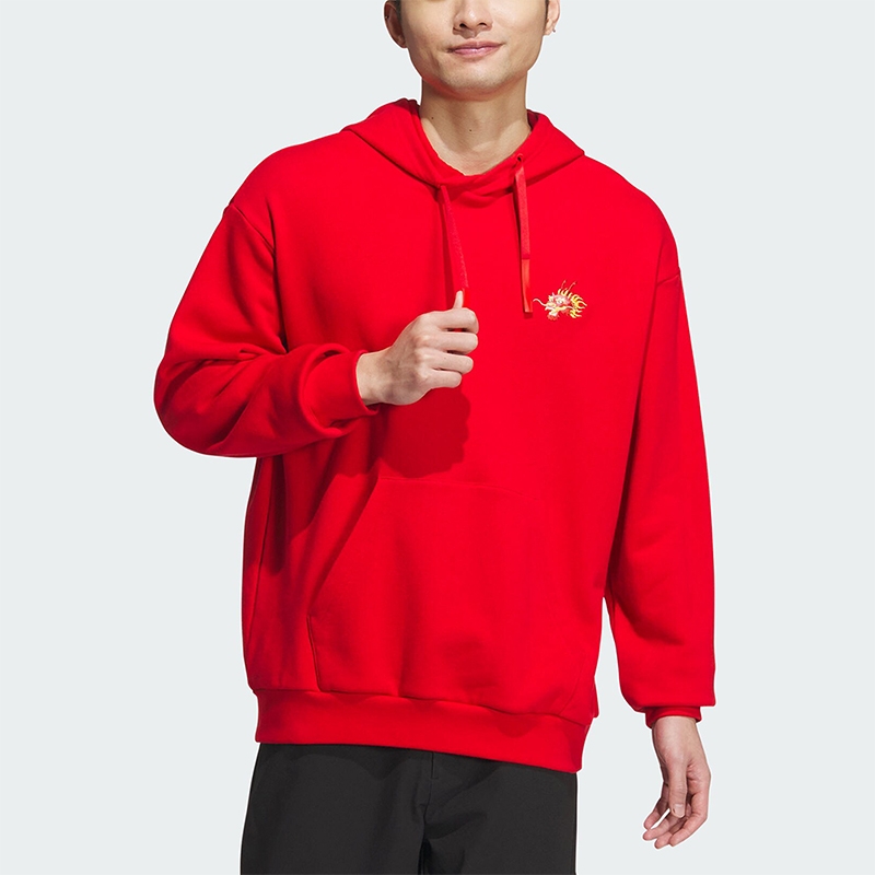 阿迪男图案刺绣休闲连帽套头卫衣