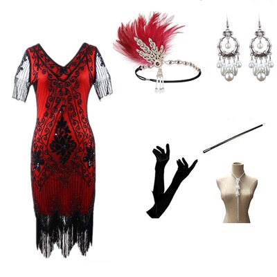 1920S复古盖茨比晚礼服 亮片流苏裙派对宴会连衣裙舞台表演套装