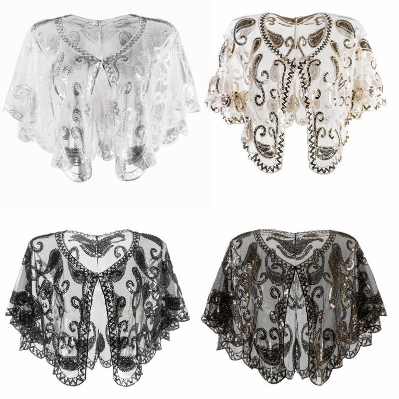 1920s盖茨比晚礼服复古钉珠亮片短披肩爆款欧美女装配件