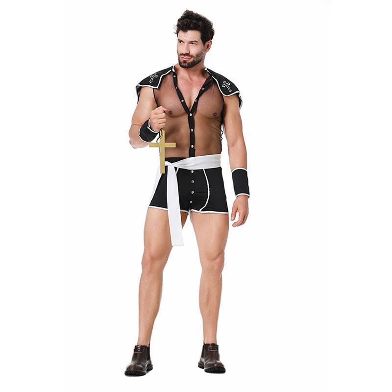 外贸欧美亚马逊男士成人夜店性感网纱连体内衣角色扮演服套装