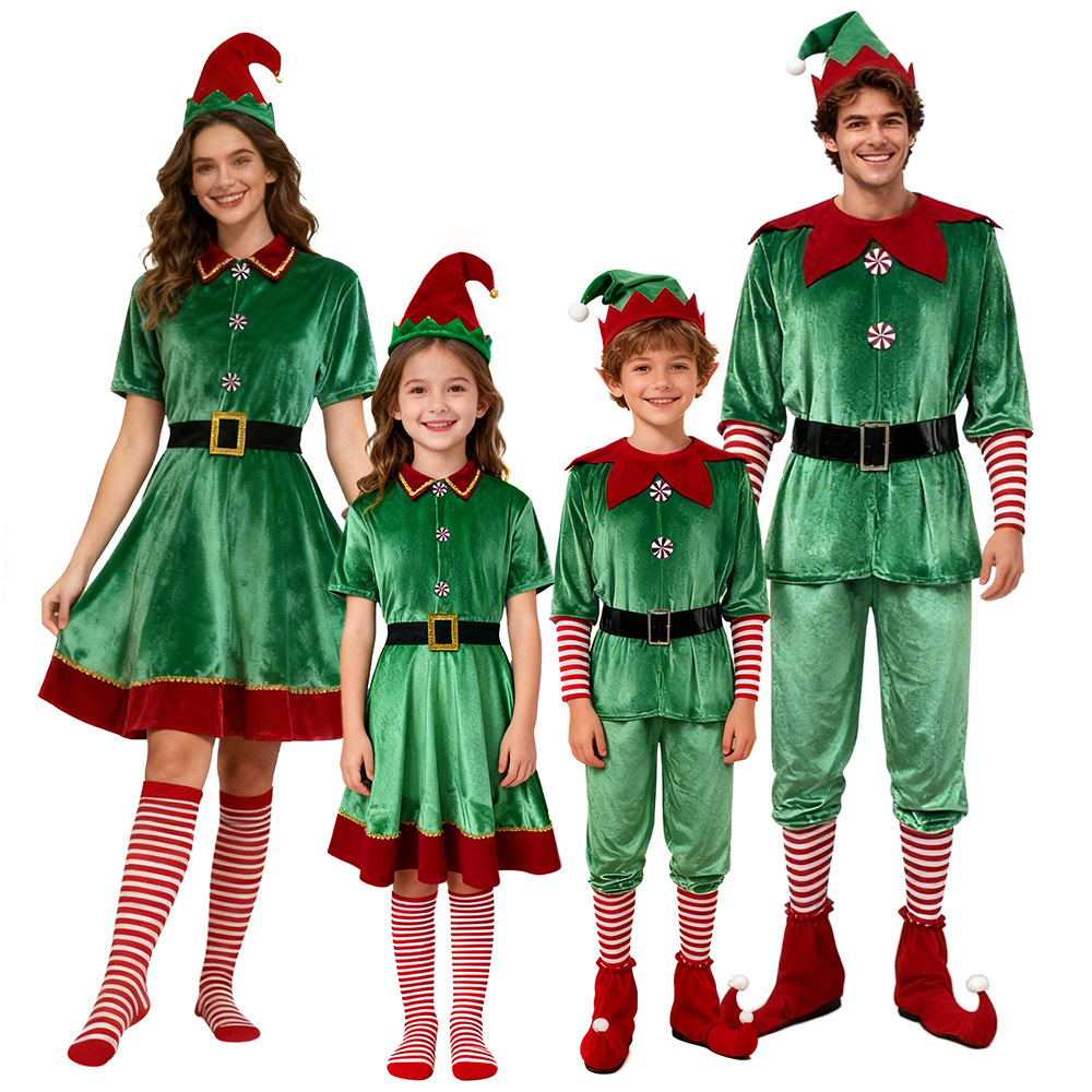圣诞亲子精灵套装 全家同款绿色精灵装扮 圣诞派对 / 家庭活动