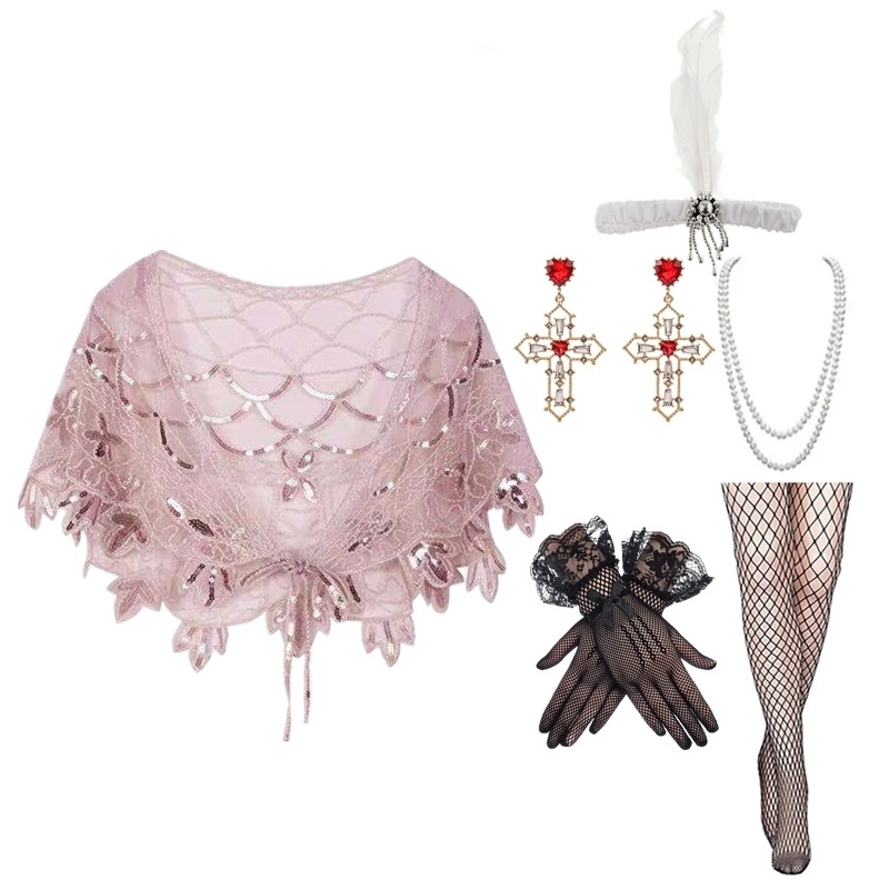 亚马逊爆款欧美复古亮片披肩1920s盖茨比晚礼服坎肩披肩配件套装