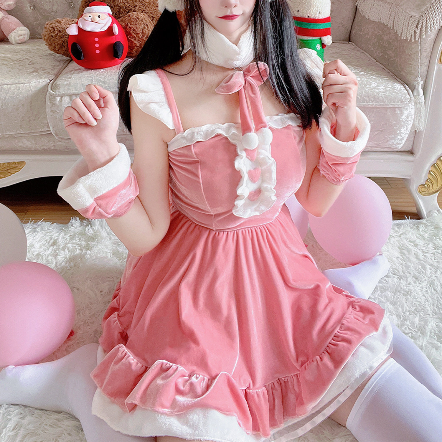 圣诞装女性感粉色连衣裙制服万圣节制服套装cos服兔女郎角色扮演