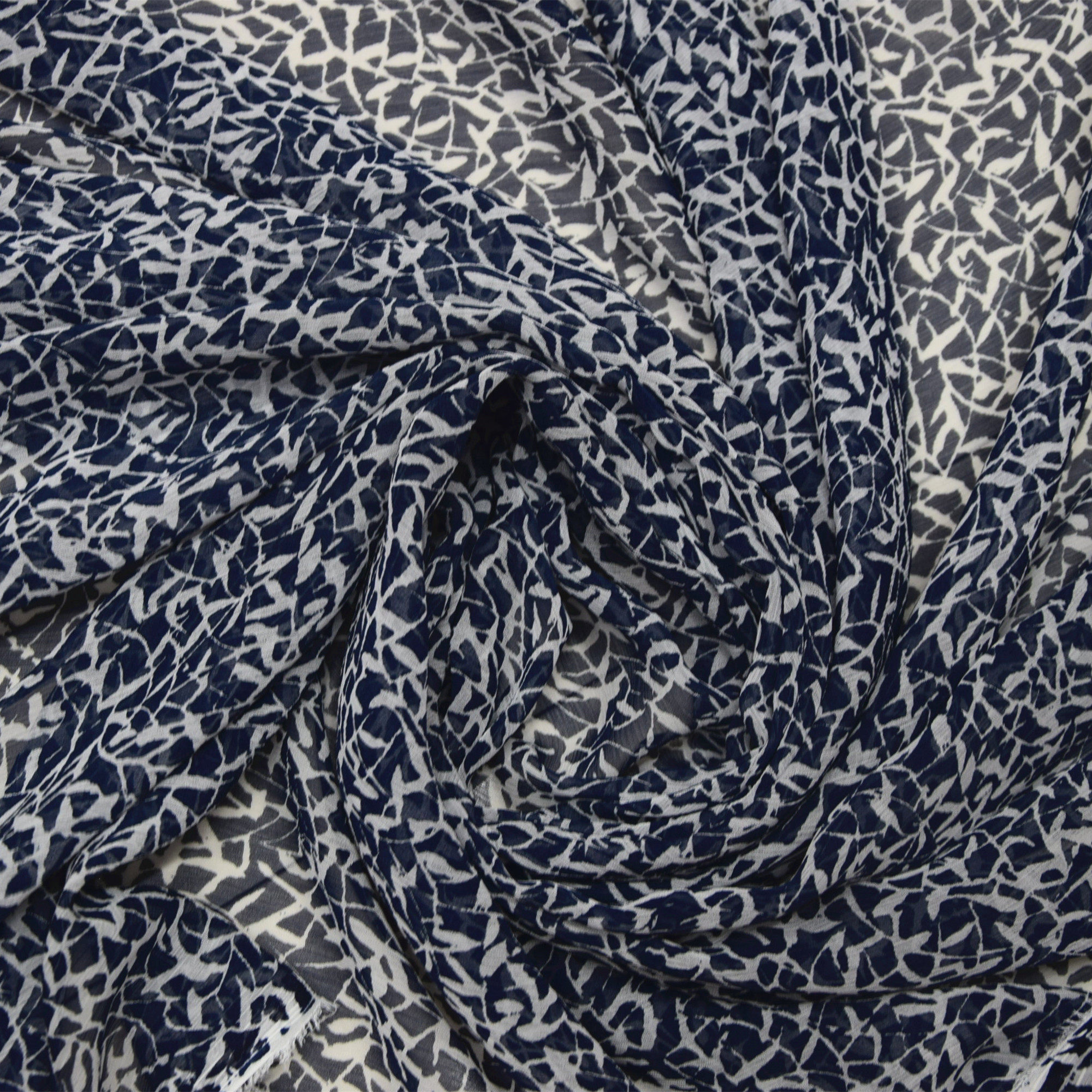 蓝色小树叶树枝03乔其纱真丝纱飘逸连衣裙面料衬衫桑蚕丝丝绸布料