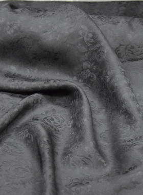 薄夏款透气孔22姆米黑色提花萝香云纱面料桑蚕丝绸旗袍连衣裙布料