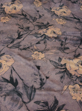 透气紫色牡丹花萝香云纱25姆米红云纱旗袍连衣裙面料桑蚕丝绸布料