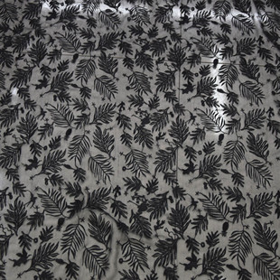 定制款竹叶印花真丝蕾丝绣花连衣裙旗袍布料薄桑蚕丝绸面料夏女款
