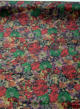 红色碎花印花19姆米香云纱薄真丝连衣裙衬衫布料桑蚕丝绸制衣面料