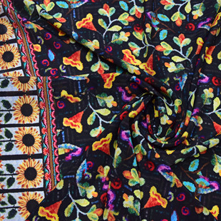 宽幅140时尚边花碎花02双绉真丝连衣裙面料桑蚕丝绸衬衫套装布料