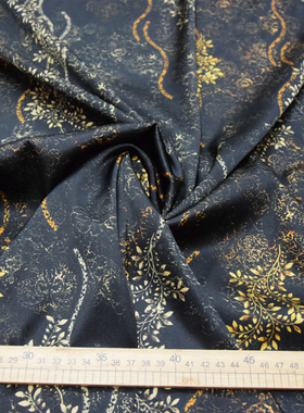 30姆米黑色印花弹力重缎真丝布料连衣裙旗袍布料衬衫桑蚕丝绸面料