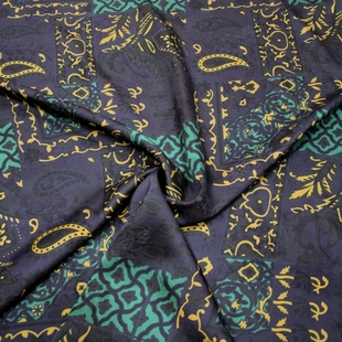 28姆黑青色几何格子腰果花萝香云红云纱旗袍连衣裙布料桑蚕丝面料