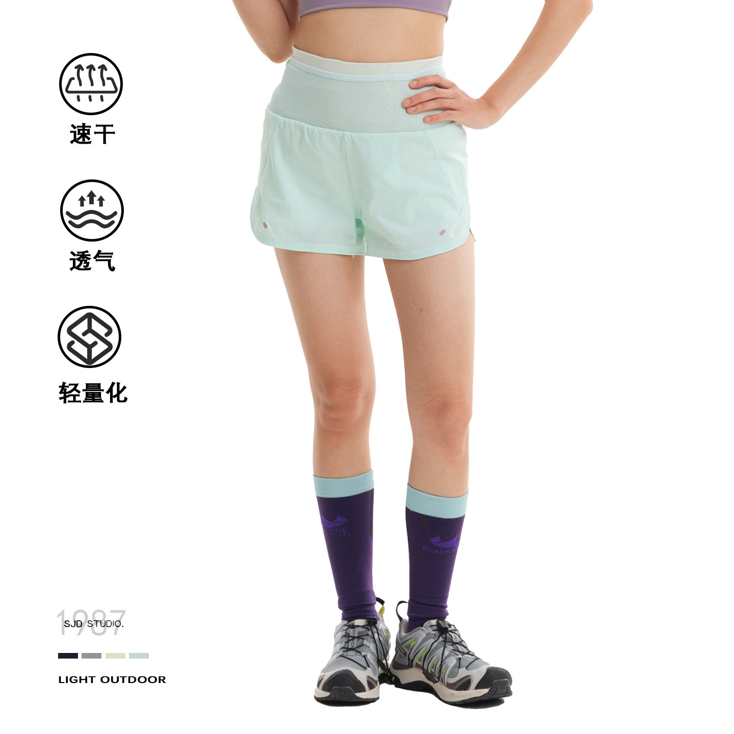 夏季多巴胺速干跑步短裤女高腰防走光假两件轻量化户外紧身运动裤
