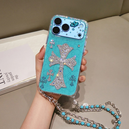 适用于iPhone18ProMax潮牌水钻手机壳女款17手腕链16十字架15防摔