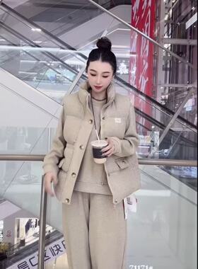胖淼淼71171大码加绒套装棉马甲三件套女胖MM卫衣裤200斤女装新款